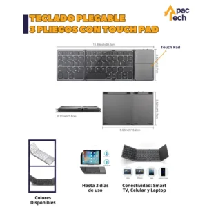 Teclado Bluetooth plegable con touchpad para tablet y celular